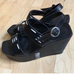 Robert Clergerie Black leather platform wedge sandals